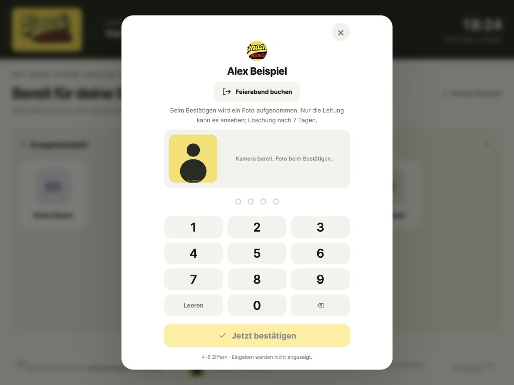 Original-App: PIN + Foto, mit Demo-Daten