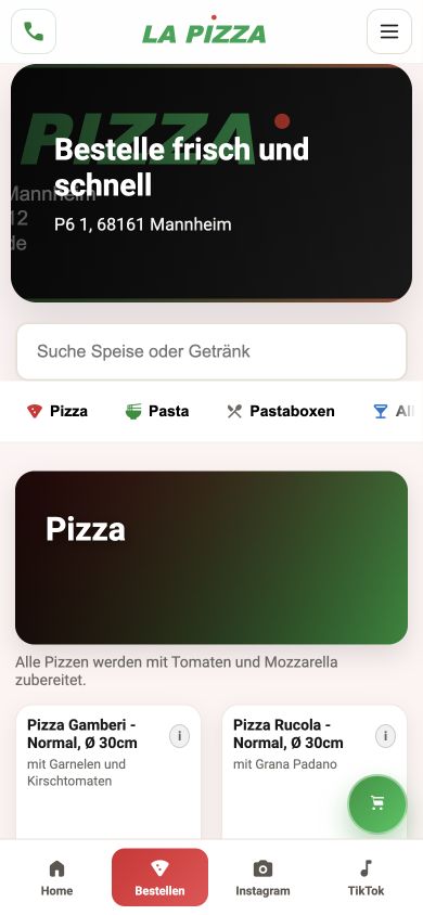La Pizza Startansicht aus der lokalen Projektversion