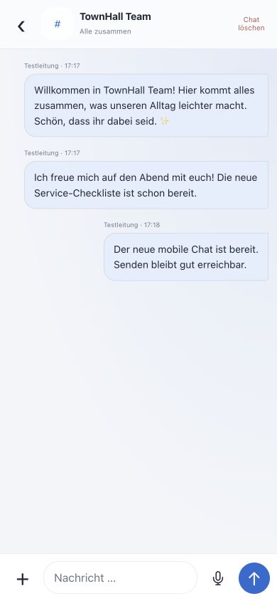 SchichtPilot Teamchat – Originalansicht mit Beispieldaten