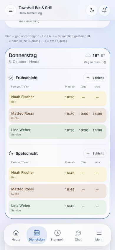 Original-App-Ansicht: Arbeitszeiten
