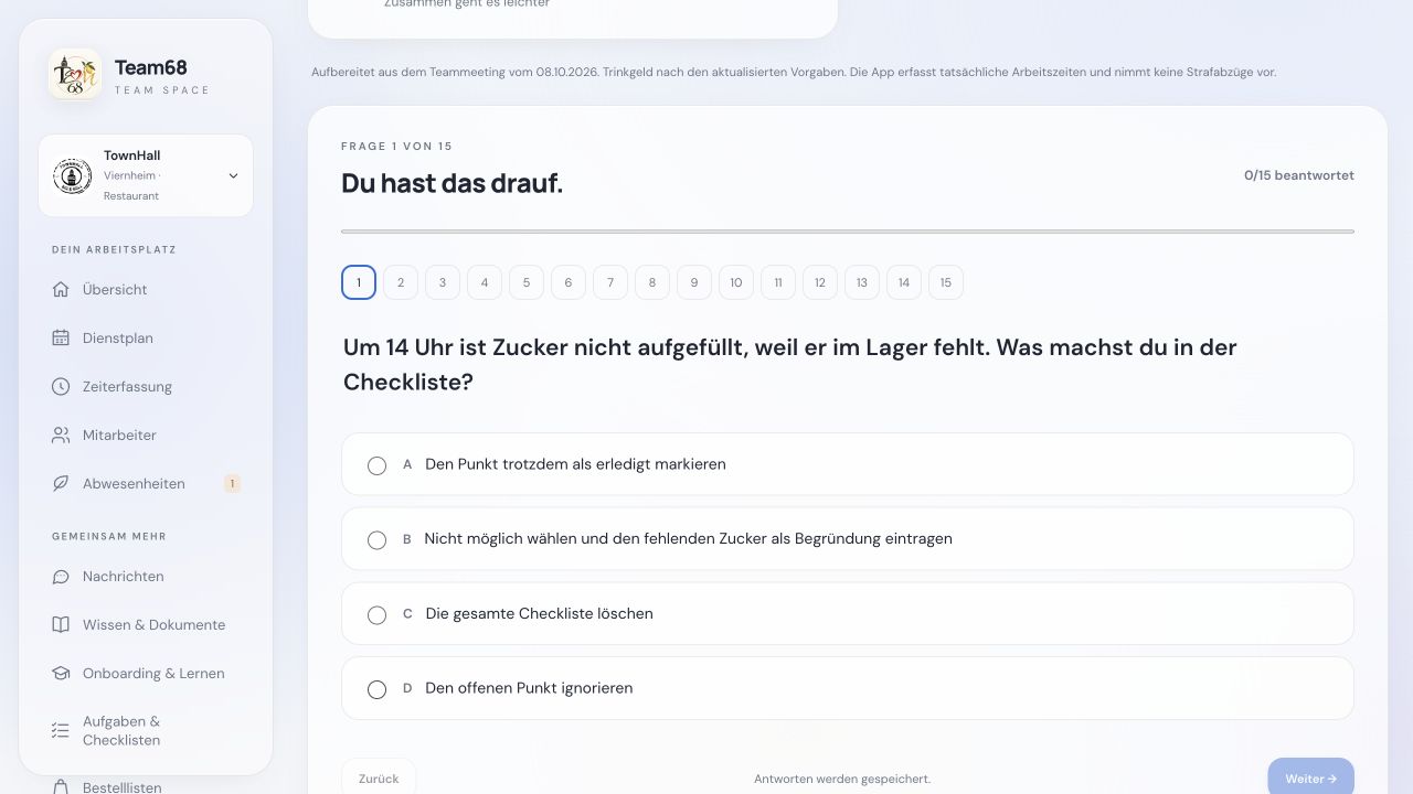 Originalansicht: Wissen und Onboarding in SchichtPilot