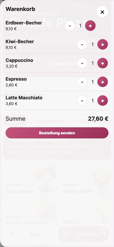 Originalansicht TischTap: Warenkorb & Tischbestellung