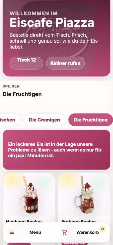 Eiscafé Piazza: digitale Eisbecher-Karte an Tisch 12
