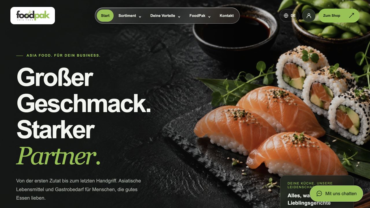 Website-Referenz FoodPak: Großhandel & B2B