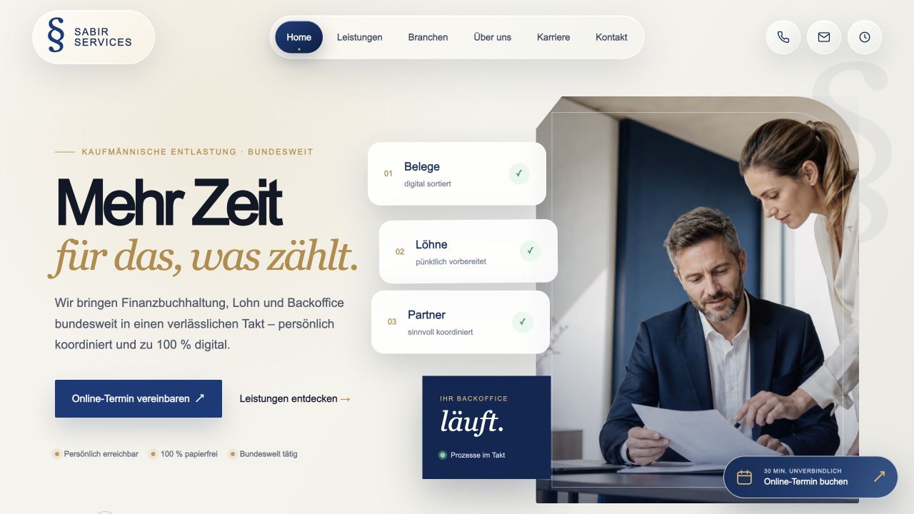 Website-Referenz Sabir Services: Dienstleistung & Vertrauen